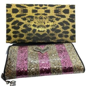 Authentic Think Bee! "Just Heart" Long Pink & Gold Zip Around Wallet / Clutch